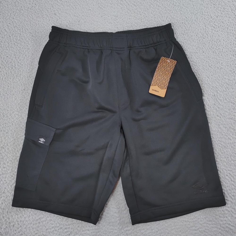 Umbro Shorts Mens Small Black 10 Inch Knit Cargo Elastic Waist Soccer Athletic